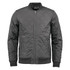 A men's thermal jacket in dark grey with a quilted design and a front zip closure. It has a logo on it.
