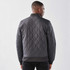 A men's thermal jacket in dark grey with a quilted design and ribbed cuffs. It features a branding logo.