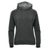A dark green women's hoodie featuring a drawstring hood and a sleek design. It includes a logo.