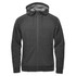 Men's Dockyard Performance Full Zip Hoody in dark grey, featuring a hood and a logo. Ideal for casual wear.
