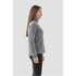 A grey women's fleece jacket with a full zip and side pockets, displayed on a model in profile.
