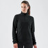 A black women's fleece jumper featuring a 1/4 zip and a subtle logo on the chest.