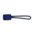 A navy and black zip puller with a long handle, featuring a rectangular shape. It includes a branding logo.