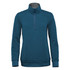 A teal women's thermal 1/4 zip pullover featuring a high collar and long sleeves. Includes a logo.