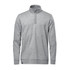 A grey men's pullover featuring a 1/4 zip and a standing collar, with long sleeves and a plain design.