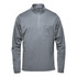A men's grey pullover jumper with a quarter zip and a chest pocket. Features a logo on the garment.