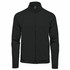 A black men's performance jacket with a high collar and full zip front, featuring long sleeves and a logo.