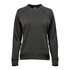 A dark grey women's crew neck fleece jumper with long sleeves and a ribbed hem. It features a logo.