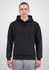 A men's everyday hoodie in black, featuring a front pocket and drawstring hood, modelled by a man.