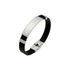 A sleek black bracelet featuring a silver metal buckle latch and a smooth silver panel.