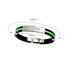 A silicone bracelet featuring a black band with a vibrant green accent, showcasing a sleek silver clasp.