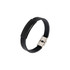 A black multi-layer leather bracelet with a sleek metal clasp and a smooth black metal plate.