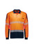 A long sleeve polo shirt in high visibility orange with navy accents and reflective segmented tape. Features a front pocket and logo.