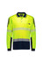 A long sleeve polo in bright yellow with navy blue accents and reflective segmented tape. Features a logo on the chest.