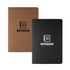 Two notebooks in brown and black, each featuring a logo and the word "NOTEBOOK" on the front cover.