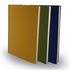 Three B5 Santiago Notebooks in mustard yellow, olive green, and navy blue, featuring a plain fabric cover and white pages.