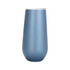 A drink bottle in a matte blue finish, featuring a clear lid and a streamlined design. It has a logo.