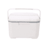 A white 6L cooler box with a grey accent and a sturdy handle. It features a smooth, rectangular design.