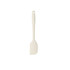 A silicone spatula in a cream colour, featuring a flat head and a long handle with a hanging hole.