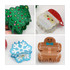 A collection of festive hair claws including a green Christmas tree, Santa, a snowflake, and a gingerbread man design.