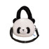 A plush handbag shaped like a panda, featuring black and white fur with a cute face and carrying straps.