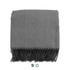 A grey herringbone throw blanket featuring fringe detailing. The blanket is neatly folded. It has a logo.