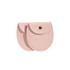 A pink oval PU leather jewelry pouch with a snap closure, featuring a smooth texture and a simple design.