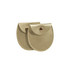 A gold oval PU leather jewelry pouch with a rounded flap and a gold snap closure.