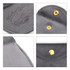 A grey velvet jewelry pouch featuring a snap button closure and a soft interior. Includes a logo.
