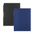 A set of two notebooks in black and navy blue, featuring a smooth finish and one with a logo.