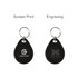 NFC keytags with keyring in black, featuring options for screen print and engraving designs.