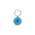 A round NFC epoxy tag in bright blue with a silver metal keyring and logo.