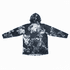 A black and white patterned men's polyester sublimated 1/4 zip fishing hoodie with a hood and long sleeves.