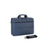 A business laptop bag in blue fabric, featuring a padded main compartment and a removable strap.
