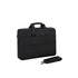 A black business laptop bag with a zippered front pocket and detachable shoulder strap. Includes a padded buffer pad.