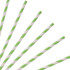A group of green and white striped 3-ply disposable paper drinking straws with a smooth finish.