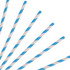 A group of disposable 3-ply paper straws in blue and white, arranged at an angle against a white background.