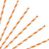 A collection of orange and white striped disposable 3-ply drinking paper straws arranged diagonally.