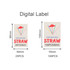 Digital labels for drinking straws, featuring various colourful straw designs and specifications for 25 and 100 pieces.