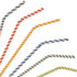 A selection of custom disposable 3-ply bendable drinking paper straws in various striped colours. The image includes a logo.