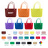 EVA Holes Beach Bags in various colours: maroon, white, sky blue, peach, light yellow, orange, lavender, purple, and green.