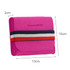 A pink felt travel organiser with a striped elastic band, featuring a compact design measuring 13cm by 10cm.