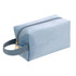 A light blue flannel cosmetic bag with a zip closure and a fabric handle. It has a simple, rectangular design.