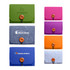 A collection of felt essential oil bags in green, purple, orange, blue, and grey, featuring wooden button closures.