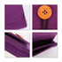 A purple felt essential oil bag with a wooden button closure and black ties, featuring internal compartments.