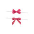 Two pink satin bows with white twist ties, featuring the words "Forward" and "Chocolate" in gold lettering.