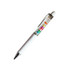 A white plastic pen with a transparent barrel featuring colourful floating objects and a silver clip.