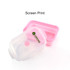 A pink collapsible silicone food storage container with a transparent lid, featuring a logo.