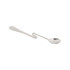 A stainless steel hanging cup spoon with a sleek design and a loop for easy attachment.