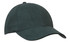 A dark green cap with a curved brim and a rounded crown, featuring a logo on the front.